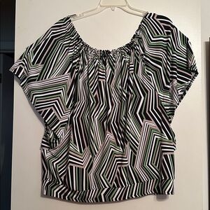 Geometric Black and Green Blouse